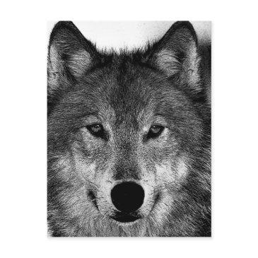 black & white wolf artwork postinvitations