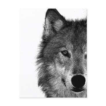 black & white wolf eye artwork holiday postinvitations
