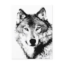 Small Black & White Wolf Holiday Postinvitations Front View