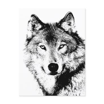 black & white wolf holiday postinvitations