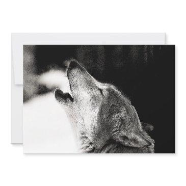 black & white wolf howling at moon invitation