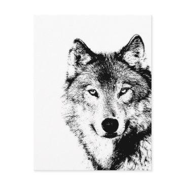 black & white wolf postinvitations