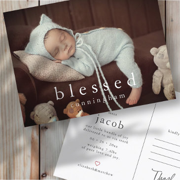 blessed modern simple chic baby birth announcement postinvitations