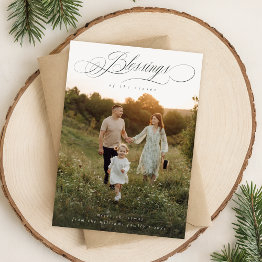 Small Blessings Minimalist Family Photo Christmas Invitations Front View