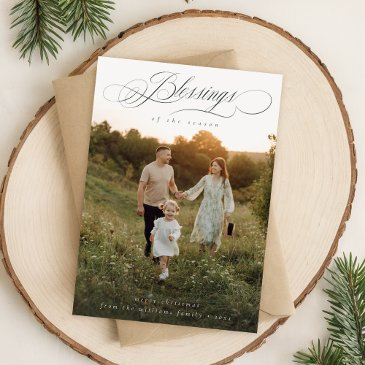blessings minimalist family photo christmas invitations