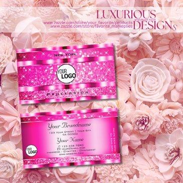 bling glam girly pink glitter spark stars and logo business invitations