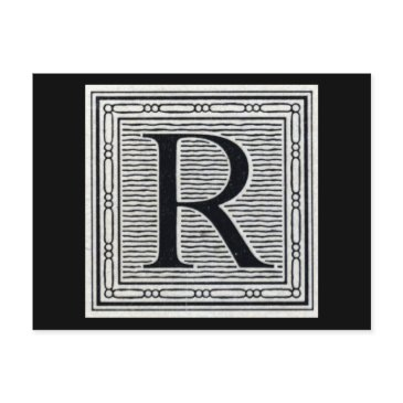 block letter "r" woodcut woodblock inital postinvitations