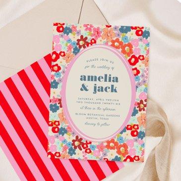 blooming joy bold bright floral garden wedding invitation