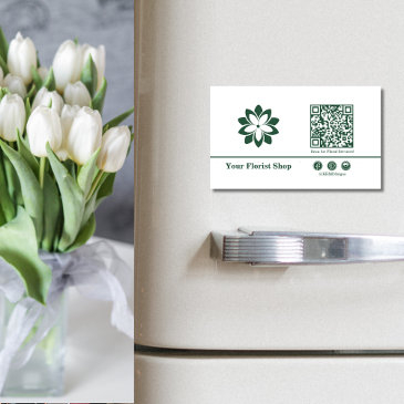 🌼blossom logo florist green & white business invitations magnet