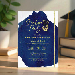 Small Blue Abstract Pharmacy School Graduation Party Invitation Front View