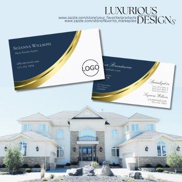 blue and white noble gold decor with logo stylish business invitations