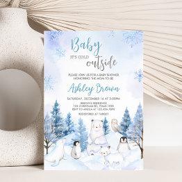 Small Blue Arctic Animals Baby Shower Invitation Front View