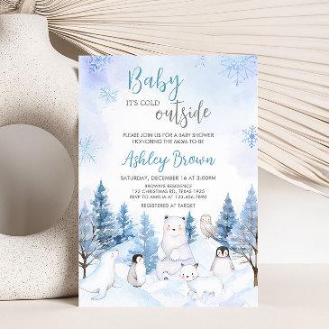 blue arctic animals baby shower invitation