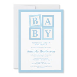 Small Blue Baby Blocks Boy Baby Shower Invitation Front View