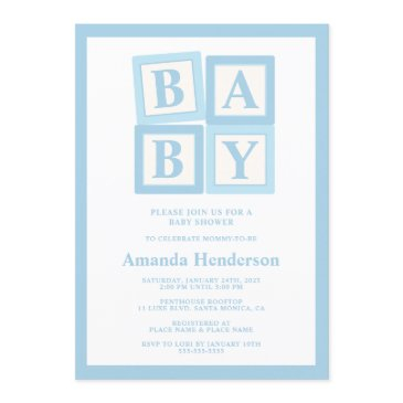blue baby blocks boy baby shower invitation