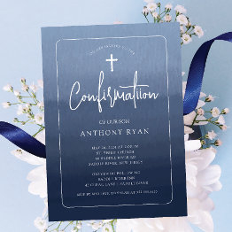 Small Blue Blessings Confirmation Invitation Front View