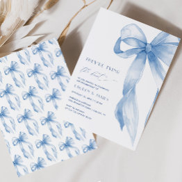 Small Blue Bow They're Tying The Knot Engagement Party Invitation Front View
