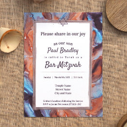 Small Blue, Brown Eggplant Bar Mitzvah Invitation Front View