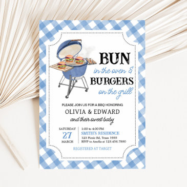 blue burger bbq baby shower invitation