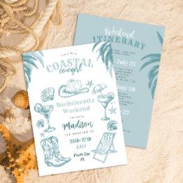 Small Blue Coastal Cowgirl Bachelorette Party Invitation Front View