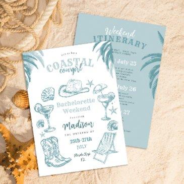 blue coastal cowgirl bachelorette party invitation