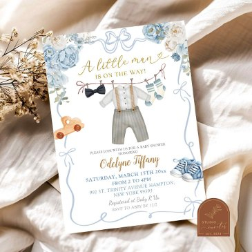 blue coquette boy baby clothes baby shower invitation