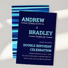 Small Blue Double Birthday Celebration Invitation Front View