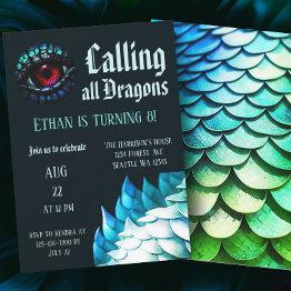 Small Blue Dragon Magical Enchanted Eighth Birthday  Invitation Front View