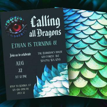 blue dragon magical enchanted eighth birthday  invitation