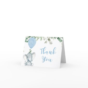 blue elephant balloon eucalyptus greenery thank you invitations