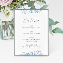 Small Blue Eucalyptus Wedding Bar Menu Sign Front View