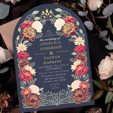 blue fantasy enchanted floral garden wedding arch invitation