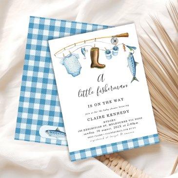 blue fishing little fisherman baby shower invitation