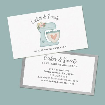 blue floral cake mixer bakery business invitations