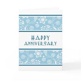 Small Blue Floral Employee Anniversary Invitations Front View