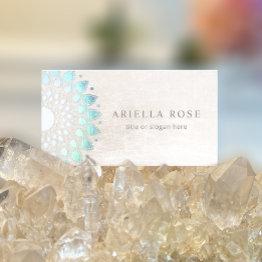 Small Blue Floral Mandala Lotus Yoga Instructor Business Invitations Front View