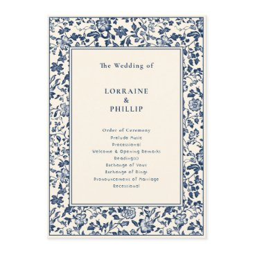 blue floral vintage delaware chinoiserie wedding program