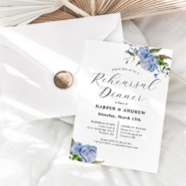 Small Blue Floral Wedding Rehearsal Dinner Invitation Front View