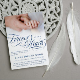 Small Blue Forever In Our Hearts Baby Boy Memorial Announcement Front View