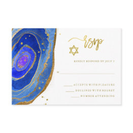 Small Blue Geode With Gold Bat Mitzvah Or Bar Mitzvah Rsvp Invitations Front View