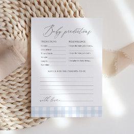 Small Blue Gingham Baby Shower Predictions And Advice Invitation Front View