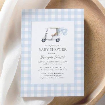 blue gingham golf baby shower invitation