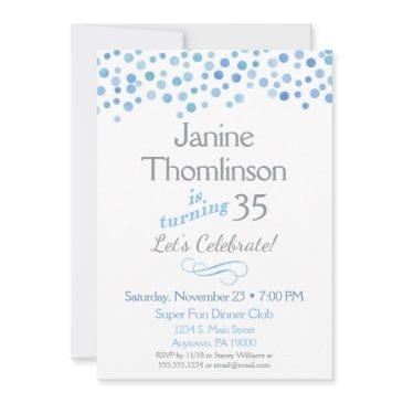 blue gray birthday invitation confetti watercolor