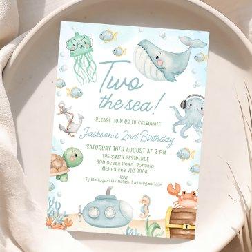 blue green sea creatures two the sea 2nd birthday invitation