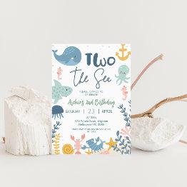 Small Blue Green Yellow Boys Two The Sea Birthday Invitation Front View