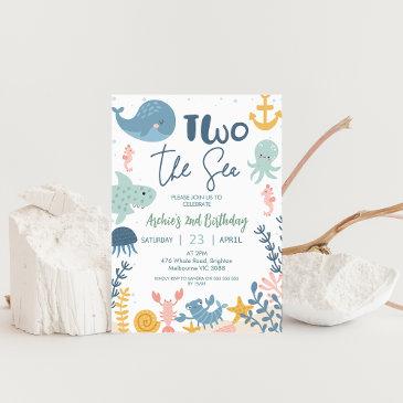 blue green yellow boys two the sea birthday invitation