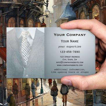 blue grey gentleman suit watercolor business invitations