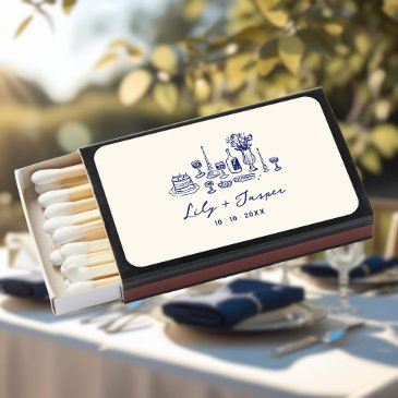 blue hand drawn wedding matchboxes