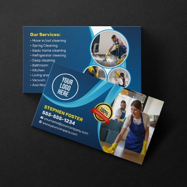 blue house cleaning housekeeper janitorial maid business invitations