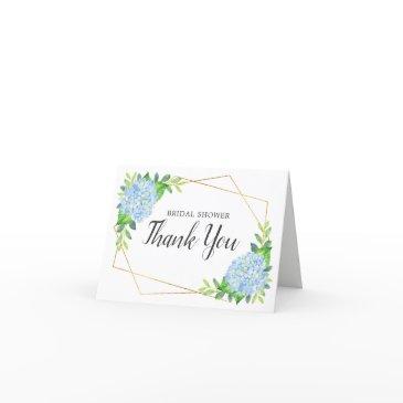 blue hydrangea geometric floral bridal shower thank you invitations